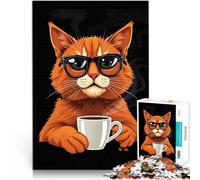 1000 Pieces Jigsaw Puzzles for Adults Cool Orange Cat and Coffee Challenging Difficult Parent-child interaction 26x38cm
