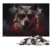 1000 Pieces Jigsaw Puzzles for Adults Cool Wolf with Sunglasses Square Wooden Puzzles Unique Piece Puzzle Educational Fun Games Toys 1000pcs (75x50cm)