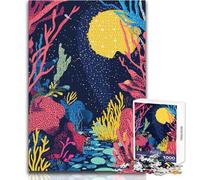 1000 Pieces Jigsaw Puzzles for Adults Coral Reef Night Abstract Minimalist Art Illustration Toy Intellectual Game Birthday Present Gift For Birthdays Size 50x75cm