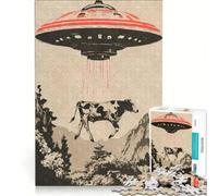 1000 Pieces Jigsaw Puzzles for Adults Cow Abducted by Aliens, Hands-on Game, Stress Reliever, Unique Gifts for Birthday And Christmas 38x26cm