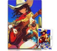 1000 Pieces Jigsaw Puzzles for Adults Cow Girl Plays Guitar Pattern Assembly Educational Game Great Gift for Games (size 38x52cm)