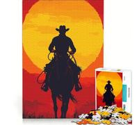 1000 Pieces Jigsaw Puzzles for Adults Cowboy Silhouette Riding Into The Sunset, Educational Games, But Fun And Humorous, Birthday Present, Gifts, 38x52cm