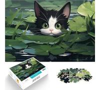 1000 Pieces Jigsaw Puzzles for Adults Curious Kitten in Pond Lernspielzeug Einzigartige Geburtstags- und Geschenkideen75x50cm
