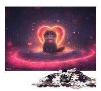 1000 Pieces Jigsaw Puzzles for Adults Cute Cat with Heart Square Jigsaw Puzzles, for Adults And Teenager, Paper Puzzles Home Art Decor 38x26cm/1000pcs