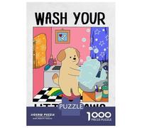1000 Pieces Jigsaw Puzzles for Adults Cute Dog Washing Paws Jigsaw for Adults Brain Teaser Game Presents for Women Birthday And Unique Gifts 38x26cm/1000pcs