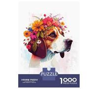 1000 Pieces Jigsaw Puzzles for Adults Cute Flower Beagle Dog Art Jigsaws for Adults Brain Teaser Game Stress Reliever Birthday And Unique Gifts 38x26cm/1000pcs