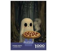 1000 Pieces Jigsaw Puzzles for Adults Cute Ghost with Pizza in Forest Jigsaws for Adults DIY Toys Presents for Women Difficult And Challenge 52x38cm/1000pcs