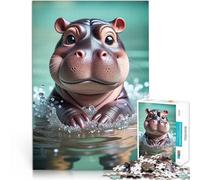 1000 Pieces Jigsaw Puzzles for Adults Cute Hippo in Water Schwierig und herausfordernd Geschenkideen38x26cm