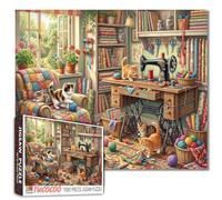 1000 Pieces Jigsaw Puzzles for Adults, Cute Kittens Quilting Sewing Room Colorful Cozy Craft Scene Puzzle Animals Cat Lovers Gift 50x70cm Sophisticated Fun