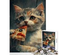 1000 Pieces Jigsaw Puzzles for Adults Cute Pizza Kitty Cat Anti-Stress Toys Great Gift Relax Games Improving Love between Couples Size 50x75cm