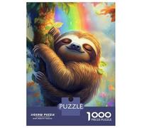 1000 Pieces Jigsaw Puzzles for Adults Cute Sloth in Rainbow Tree Puzzles for Adults Family Games Precision Cutting Unique Gifts for Birthday And Christmas 52x38cm/1000pcs