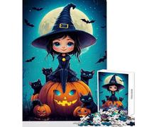 1000 Pieces Jigsaw Puzzles for Adults Cute Witch with Black Cats Home Decoration Toys Great Gift for Games Relax Games Improving Love between Couples Size 38x52cm