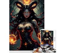 1000 Pieces Jigsaw Puzzles for Adults Dark Sorceress with Fire Magic Anti-Stress Toys Art Work Gift Family Games Difficult And Challenge Size 50x75cm