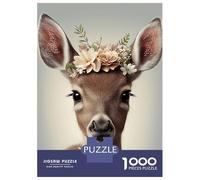 1000 Pieces Jigsaw Puzzles for Adults Deer Floral Animal Face Jigsaw for Adults Relax Games Perfect Decoration Unique Gifts for Birthday And Christmas 38x26cm/1000pcs