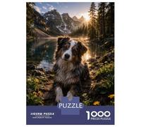 1000 Pieces Jigsaw Puzzles for Adults Dog by A Mountain Lake at Sunrise Jigsaw for Adults Brain Teaser Game Presents for Women Birthday And Unique Gifts 70x50cm/1000pcs