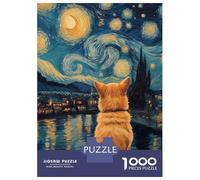 1000 Pieces Jigsaw Puzzles for Adults Dog Shiba Inu Gazing at Starry Night Van Gogh Jigsaw Puzzle Family Game Wall Art Unique Gifts for Birthday And Christmas 52x38cm/1000pcs