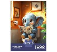 1000 Pieces Jigsaw Puzzles for Adults Elephant Reading on Toilet Funny Jigsaw for Adults Brain Teaser Game Presents for Women Birthday And Unique Gifts 70x50cm/1000pcs