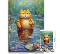 1000 Pieces Jigsaw Puzzles for Adults Fat Cat in A Lake Cozy And Calming Leisure Fun Seamless Fit High Precision Toy Size 50x75cm