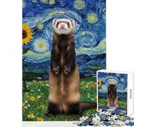 1000 Pieces Jigsaw Puzzles for Adults Ferret in Starry Night Landscape Family Games Stress Reliever Toy Wall Decor Artists Collection, Fine Art (38x26cm)