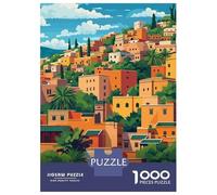 1000 Pieces Jigsaw Puzzles for Adults Fez, Morocco Cityscape Illustration Jigsaw for Adults Relax Games Perfect Decoration Unique Gifts for Birthday And Christmas 52x38cm/1000pcs