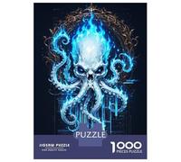 1000 Pieces Jigsaw Puzzles for Adults Flaming Skull Octopus Digital Art Jigsaws for Adults Brain Teaser Game Stress Reliever Birthday And Unique Gifts 70x50cm/1000pcs