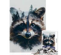 1000 Pieces Jigsaw Puzzles for Adults Forest Sentinel Raccoon Toy Wall Decor Gifts Ideas Relax Games Improving Love between Couples Size 38x26cm