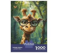 1000 Pieces Jigsaw Puzzles for Adults Giraffe with Glasses in Forest Jigsaws for Adults Anti-Stress Toys Hand Speed Race Parent-child Interaction 52x38cm/1000pcs