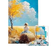 1000 Pieces Jigsaw Puzzles for Adults Girl on Hay Bale in Field Jigsaw for Adults DIY Toys Wall Decoration Unique Gifts for Birthday And Christmas (Size 38x26cm)