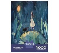 1000 Pieces Jigsaw Puzzles for Adults Girl Walking with Cat at Night Jigsaws for Adults Anti-Stress Toys Hand Speed Race Parent-child Interaction 52x38cm/1000pcs