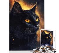 1000 Pieces Jigsaw Puzzles for Adults Golden Eyes, Midnight Feline Hands-on Game Enhance Memory Anti-Stress Toys Artists Collection, Fine Art (38X52cm)
