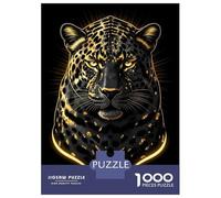 1000 Pieces Jigsaw Puzzles for Adults Golden Leopard Portrait on Black Background Jigsaw for Adults Brain Teaser Game Presents for Women Birthday And Unique Gifts 70x50cm/1000pcs