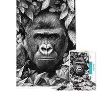 1000 Pieces Jigsaw Puzzles for Adults Gorilla Portrait in Jungle Foliage Adult Puzzles Relax Games Difficult Hard Birthday And Unique Gifts (Size 38x26cm)