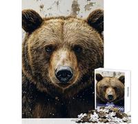 1000 Pieces Jigsaw Puzzles for Adults Grizzly Bear Portrait Against Grunge Wall Family Games Stress Reliever Toy Wall Decor Artists Collection, Fine Art (38x26cm)