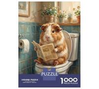 1000 Pieces Jigsaw Puzzles for Adults Guinea Pig Reading Newspaper on Toilet Jigsaw for Adults Brain Teaser Game Presents for Women Birthday And Unique Gifts 52x38cm/1000pcs