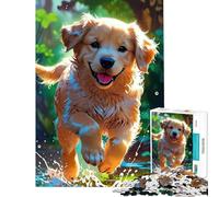 1000 Pieces Jigsaw Puzzles for Adults Happy Golden Retriever Running Through Water Help The Brain Exercise Stress Reliever Family Game for Age 14+ Game (38X26cm)