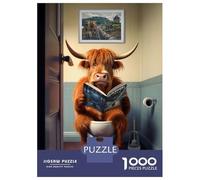 1000 Pieces Jigsaw Puzzles for Adults Highland Cow on The Toilet (5) Adult Puzzles Relaxing Games Difficult Hard Unique Gifts for Birthday And Christmas 70x50cm/1000pcs