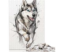 1000 Pieces Jigsaw Puzzles for Adults Husky with Blue Eyes Jigsaw Puzzle Wooden Puzzles Decompressing Intellectual Educational Toy Good Gift for Teenagers 1000pcs (75x50cm)