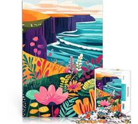 1000 Pieces Jigsaw Puzzles for Adults Irish Coastal Cliffs with Flowers Minimalist Art Analyse und Logik Für Paare geeignet75x50cm