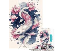 1000 Pieces Jigsaw Puzzles for Adults Japanese Pink Fish Koi Help The Brain Exercise Stress Reliever Family Game for Age 14+ Game (50X75cm)