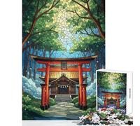 1000 Pieces Jigsaw Puzzles for Adults Japanese Shrine in Forest Stained Glass Hands-on Game Enhance Memory Anti-Stress Toys Artists Collection, Fine Art (38X52cm)