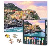 1000 Pieces Jigsaw Puzzles for Adults Jigsaw Puzzle Game Italy Skyline Modern Artwork Cinque Terre Manarola Colorful Houses on a Rock Living Room Decor Vivid Color Challenge 27.5x19.7 Inch