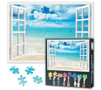 1000 Pieces Jigsaw Puzzles for Adults Jigsaw Puzzle Game Mural Window View Tropical Teal Ocean Sea Beach Shore Paradise Nature Realism Landscape Home Meditative Challenge Space Vibe 27.5x19.7 Inch