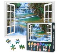 1000 Pieces Jigsaw Puzzles for Adults Jigsaw Puzzle Game Window View Grand Waterfall Green Mountain Eco Landscape Scenery Vision Expansion Intellectual Pastime Home Decor Refresh 27.5x19.7 Inch