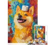 1000 Pieces Jigsaw Puzzles for Adults Joyful Dog with Toilet Paper Hat - Hands-on Game Enhance Memory Anti-Stress Toys Artists Collection, Fine Art (38X26cm)