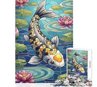 1000 Pieces Jigsaw Puzzles for Adults Koi Fish And Lotus Pond Illustration Relaxing Games Home Art Decor DIY Toys Artists Collection, Fine Art (50X75cm)