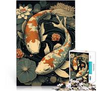 1000 Pieces Jigsaw Puzzles for Adults Koi Fish in Japanese Ukiyo Style DIY-Spielzeug mit passendem Poster und Quizblatt75x50cm