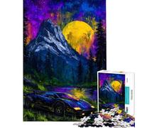 1000 Pieces Jigsaw Puzzles for Adults Lamborghini Countach in Mountain Landscape Painting Adult Jigsaw Brain Teaser Game Stress Reliever Parent-child Interaction (Size 38x52cm)
