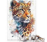 1000 Pieces Jigsaw Puzzles for Adults Leopard Watercolor Portrait Square Jigsaw Puzzles, for Adults And Teenager, Wooden Puzzles Home Art Decor 1000pcs (75x50cm)