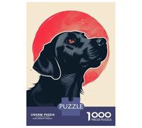 1000 Pieces Jigsaw Puzzles for Adults Loyal Black Dog Vector Portrait with Bold Red Sun Backdrop Adult Puzzles Relaxing Games Difficult Hard Unique Gifts for Birthday And Christmas 70x50cm/1000pcs