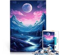 1000 Pieces Jigsaw Puzzles for Adults Magic Mountain River Moon DIY-Spielzeug mit passendem Poster und Quizblatt38x26cm